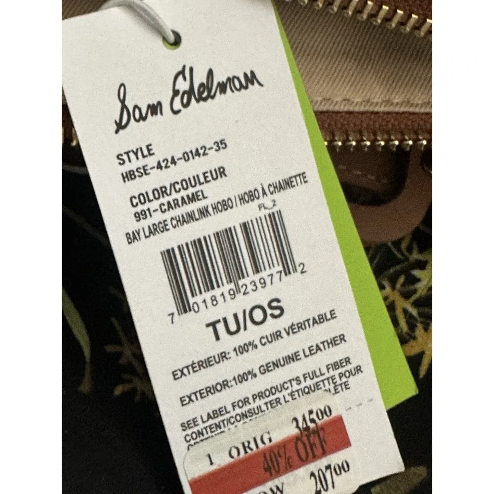Sam Edelman Hobo Bag Bay Large Genuine Leather Chainlink Shoulder Caramel/Brown - Picture 13 of 13